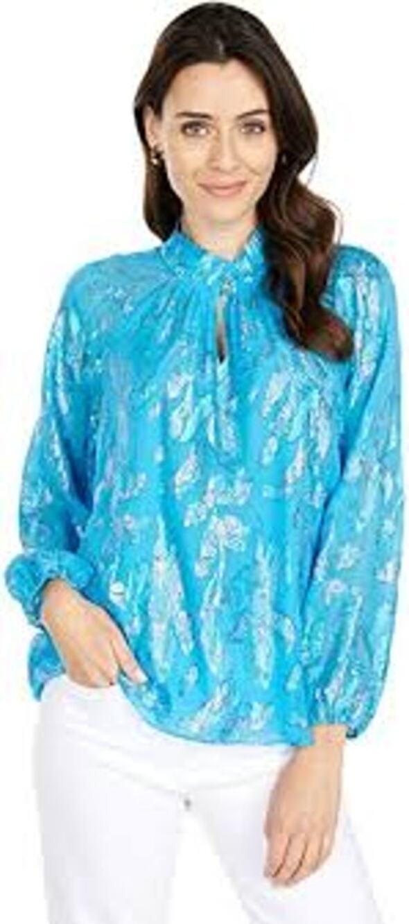 Lilly Pulitzer Galiana Silk Blouse Blue Irridescent Long Sleeve Size Medium